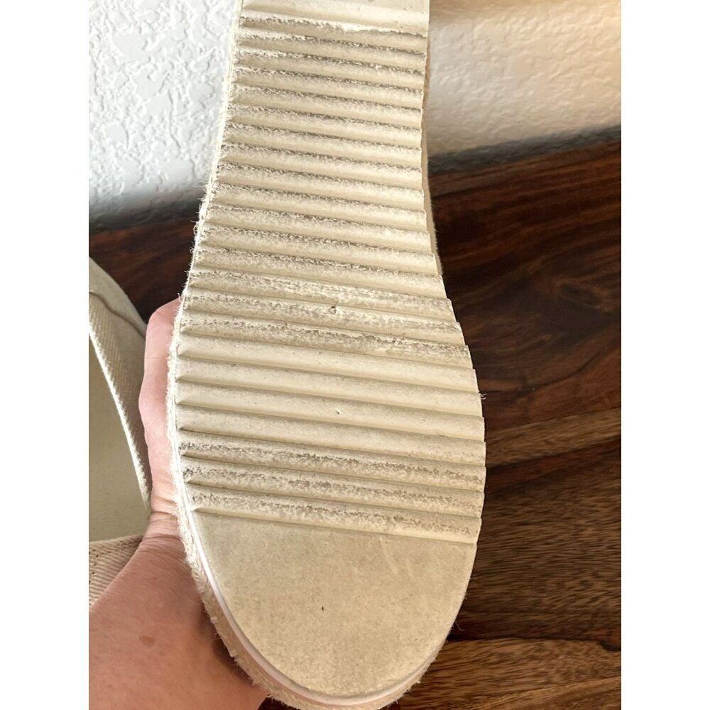 Toms Shoes Womens 9.5 Alpargata Slip On Beige Linen Platform Espadrille Rope Tan - Picture 5 of 6
